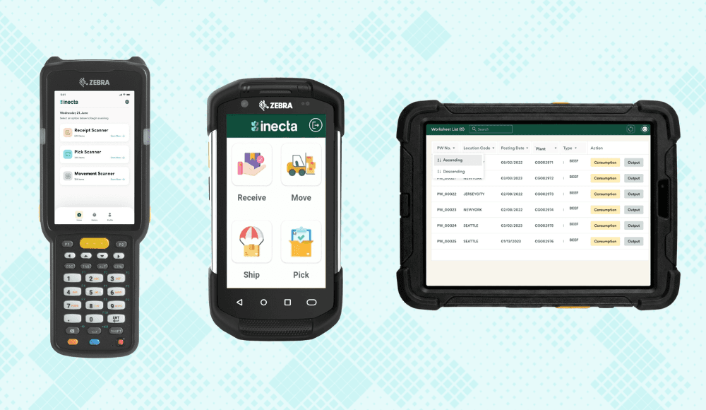 inecta Food ERP handheld device interface for warehouse operations